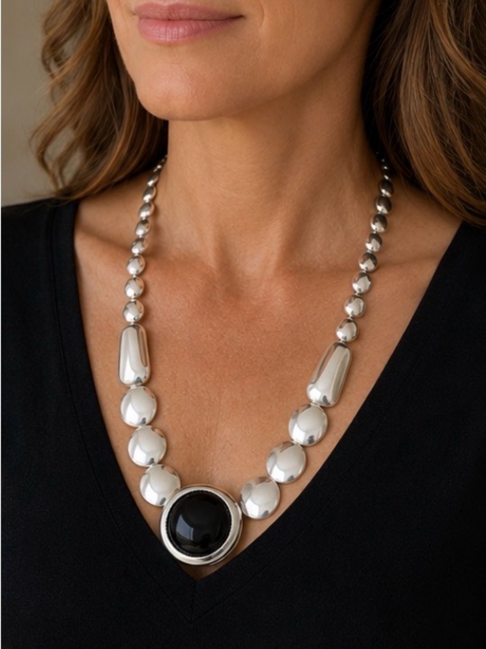 VTG Mark Jimenez Apache Comanche Sterling Black Onyx Necklace 115.9g Puff Pillow